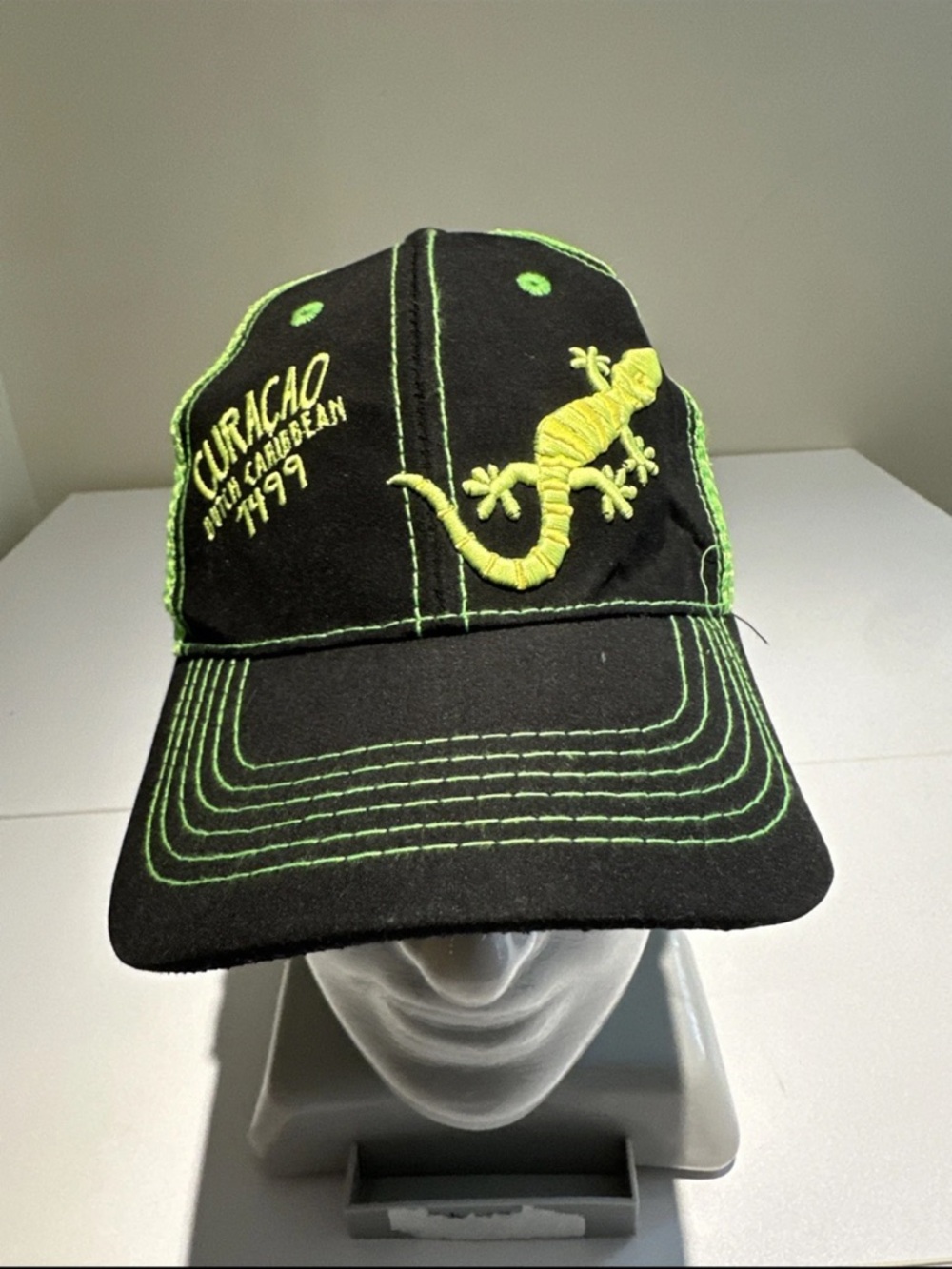 REI Black Cap with Neon Green Gecko Embroidery